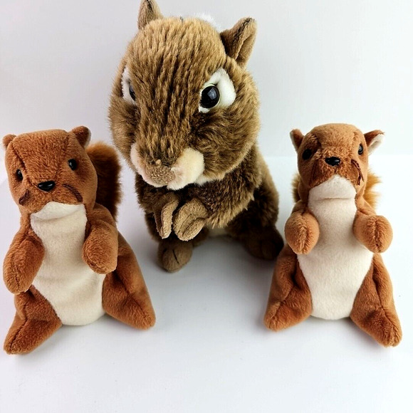 Vintage Ganz Chipmunk 9in Two Ty Squirrels Named Nuts 6 in Plush Stuffed Animal - Picture 1 of 13